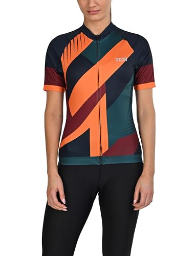 TCA leichtes Radtrikot für Damen - kurzärmliges Fahrradtrikot Damen - Athletic Fit Rennrad Trikot - Fahrrad Shirt mit 3 Rückentaschen - Radtrikot Kurzarm - Radbekleidung - Grafik Orange, XS von TCA
