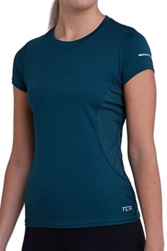 TCA Damen Atomic Kurzarm T-Shirt Quickdry, Sporttop, Laufshirt, Lauftop - Blau, L von TCA