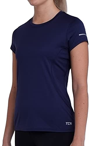 TCA Damen Atomic Kurzarm T-Shirt Quickdry, Sporttop, Laufshirt, Lauftop - Dunkelblau, M von TCA