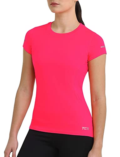 TCA Damen Atomic Kurzarm T-Shirt Quickdry, Sporttop, Laufshirt, Lauftop - Rosa (UPF 50+), L von TCA