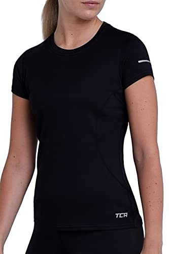 TCA Damen Atomic Kurzarm T-Shirt Quickdry, Sporttop, Laufshirt, Lauftop - Schwarz, XL von TCA