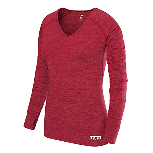 TCA Damen Elle Langarm V-Ausschnitt Laufshirt, Sportshirt und Trainingsshirt - Rosa, XL von TCA