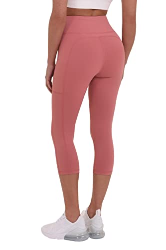 TCA Damen Equilibrium Lauf/Yoga hohe Taille Capri Leggings mit Seitentasche - Dunkelpink, L von TCA