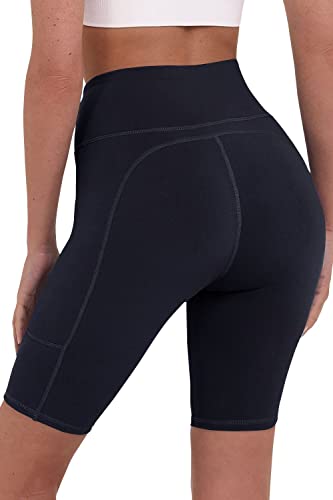 TCA Damen Equilibrium Yoga-Shorts hohe Taille mit Handytasche - Dunkelblau, M von TCA