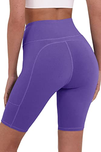 TCA Damen Equilibrium Yoga-Shorts hohe Taille mit Handytasche - Lila, L von TCA