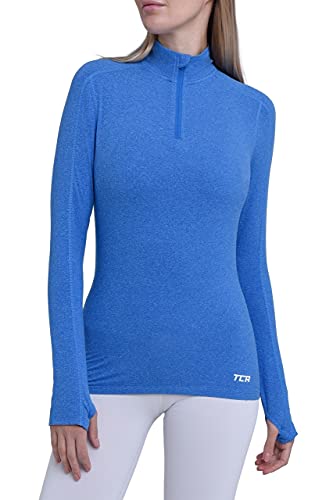 TCA Damen Fusion Quickdry Leichtes Laufshirt mit Reißverschlusstasche - Blau, S von TCA