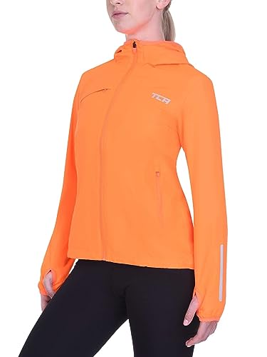 TCA Damen Lauf-Softshelljacke. Reflektierende atmungsaktive Packable-Jacke mit Reißverschlusstaschen - Orange, M von TCA