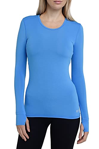 TCA Damen Stamina Leichtes Langarm Laufshirt mit Reißverschlusstasche - Blau, M von TCA