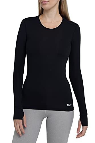 TCA Damen Stamina Leichtes Langarm Laufshirt mit Reißverschlusstasche - Schwarz, M von TCA