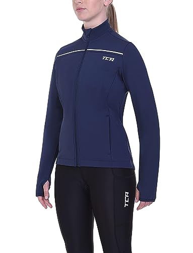 TCA Damen Thermische Radlaufjacke. Reflektierende atmungsaktive winddichte Jacke mit Reißverschlusstaschen - Dunkelblau, L von TCA