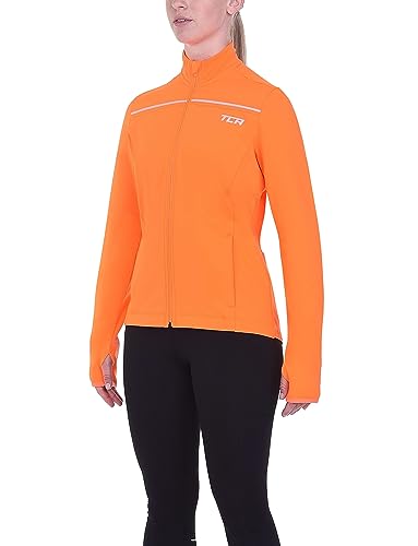 TCA Damen Thermische Radlaufjacke. Reflektierende atmungsaktive winddichte Jacke mit Reißverschlusstaschen - Orange, L von TCA