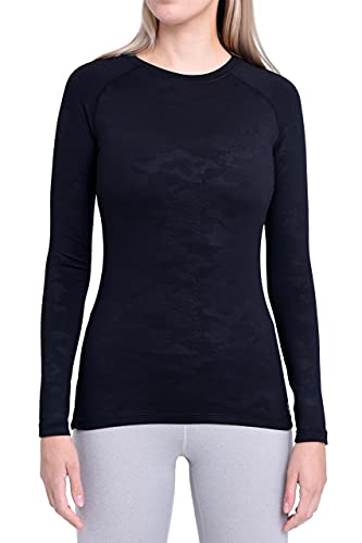 TCA Thermounterwäsche Damen Extra Warm - Thermo Unterwäsche für Sport - Thermoshirt Funktionsshirt Langarm - Kompressions Laufoberteil - Schwarz (Tarnung), L von TCA