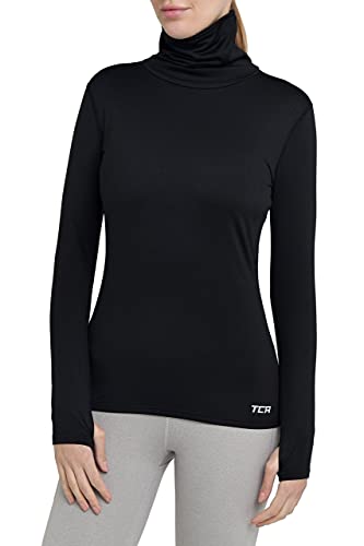 TCA Frauen Winter Langarm Laufshirt mit Reißverschluss - Schwarz, S von TCA