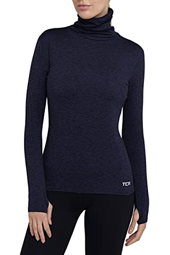 TCA Frauen Winter Langarm Laufshirt mit Reißverschluss - Dunkelblau, L von TCA
