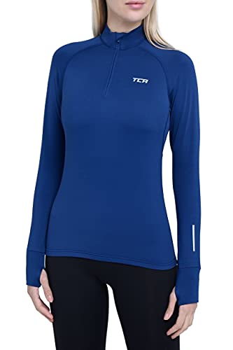 TCA Damen Winter Running Langarm Laufshirt mit Brustreißverschluss - Blau, L von TCA