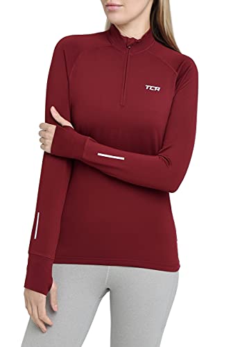 TCA Damen Winter Running Langarm Laufshirt mit Brustreißverschluss - Cabernet, L von TCA