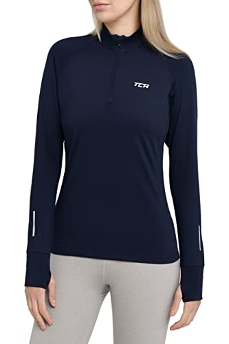 TCA Damen Winter Running Langarm Laufshirt mit Brustreißverschluss - Dunkelblau, L von TCA