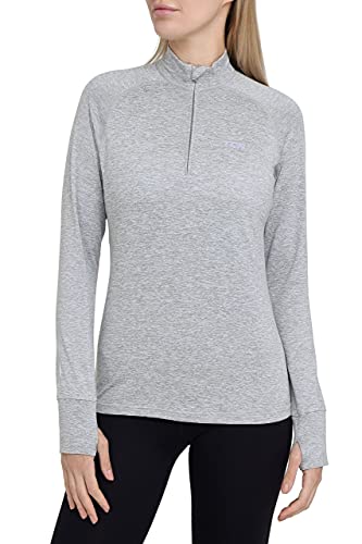 TCA Damen Winter Running Langarm Laufshirt mit Brustreißverschluss - Grau, L von TCA