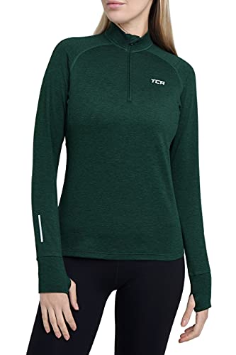 TCA Damen Winter Running Langarm Laufshirt mit Brustreißverschluss - Grün, M von TCA