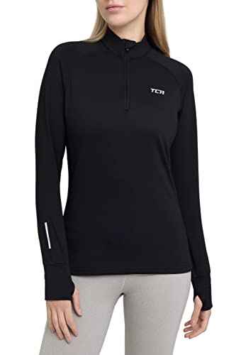 TCA Damen Winter Running Langarm Laufshirt mit Brustreißverschluss - Schwarz, M von TCA