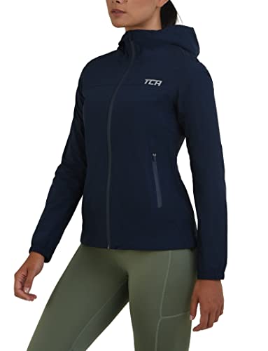 TCA Damen leichte wasserdichte Regenjacke mit Reißverschlusstaschen - Dunkelblau, L von TCA