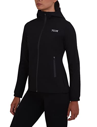 TCA Damen leichte wasserdichte Regenjacke mit Reißverschlusstaschen - Schwarz, L von TCA