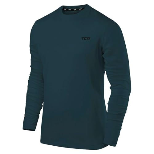TCA Element Sport Langarmshirt Herren - Funktionsshirt mit Rundhalsausschnitt - Laufshirt Running Shirt atmungsaktiv - Langarm Sportshirt - Sport Oberteil - Blau, L von TCA