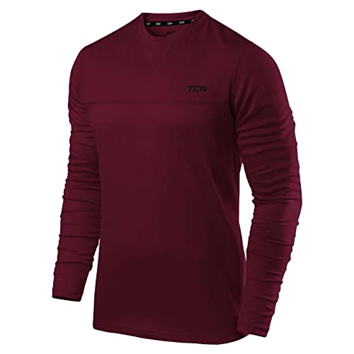 TCA Element Sport Langarmshirt Herren - Funktionsshirt mit Rundhalsausschnitt - Laufshirt Running Shirt atmungsaktiv - Langarm Sportshirt - Sport Oberteil - Cabernet, L von TCA