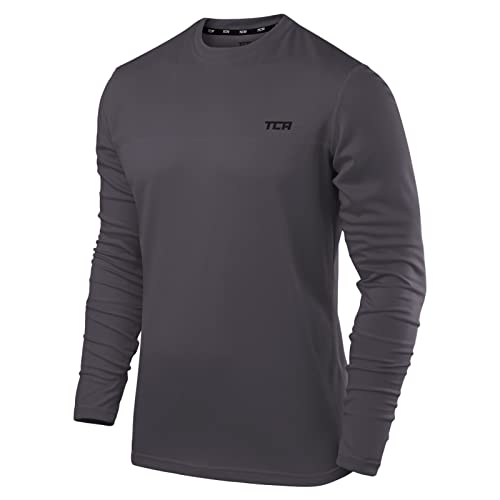 TCA Element Sport Langarmshirt Herren - Funktionsshirt mit Rundhalsausschnitt - Laufshirt Running Shirt atmungsaktiv - Langarm Sportshirt - Sport Oberteil - Grau, XL von TCA