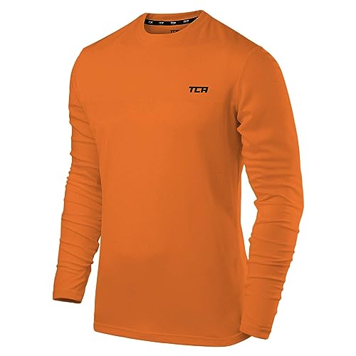TCA Element Sport Langarmshirt Herren - Funktionsshirt mit Rundhalsausschnitt - Laufshirt Running Shirt atmungsaktiv - Langarm Sportshirt - Sport Oberteil - Orange, S von TCA