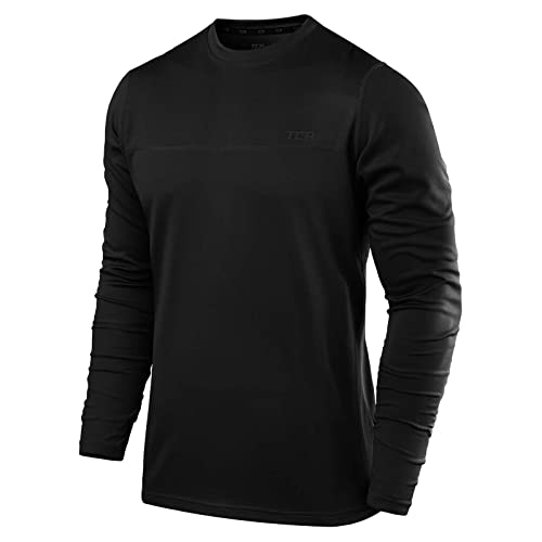 TCA Element Sport Langarmshirt Herren - Funktionsshirt mit Rundhalsausschnitt - Laufshirt Running Shirt atmungsaktiv - Langarm Sportshirt - Sport Oberteil - Schwarz, S von TCA
