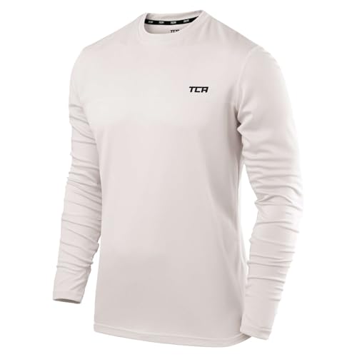 TCA Element Sport Langarmshirt Herren - Funktionsshirt mit Rundhalsausschnitt - Laufshirt Running Shirt atmungsaktiv - Langarm Sportshirt - Sport Oberteil - Weiss, M von TCA