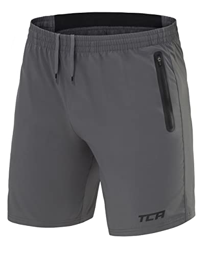 TCA Herren Elite Tech Leichte Laufhose Gymshorts Trainingsshorts und Laufshorts mit Reißverschlusstaschen - Sporthose Herren Kurz - Grau, 3XL von TCA