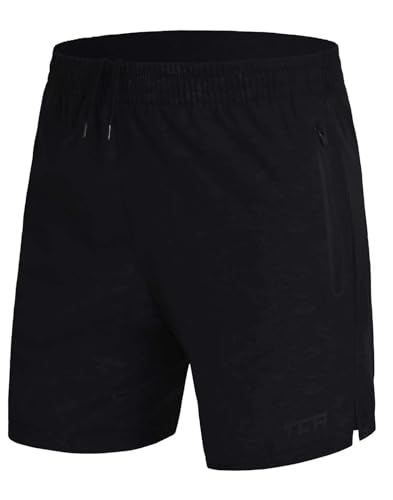 TCA Herren Elite Tech Leichte Laufhose Gymshorts Trainingsshorts und Laufshorts mit Reißverschlusstaschen - Sporthose Herren Kurz - Schwarz (Tarnung), M von TCA