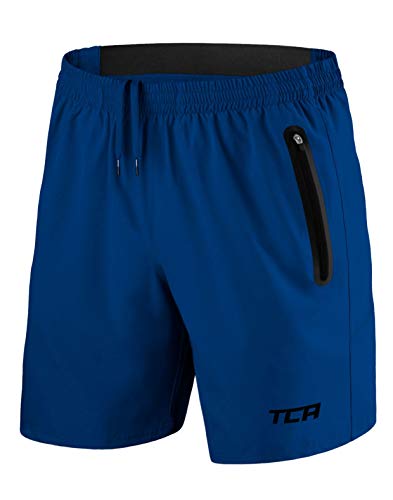 TCA Herren Elite Tech Leichte Laufhose Gymshorts Trainingsshorts und Laufshorts mit Reißverschlusstaschen - Sporthose Herren Kurz - Blau, L von TCA