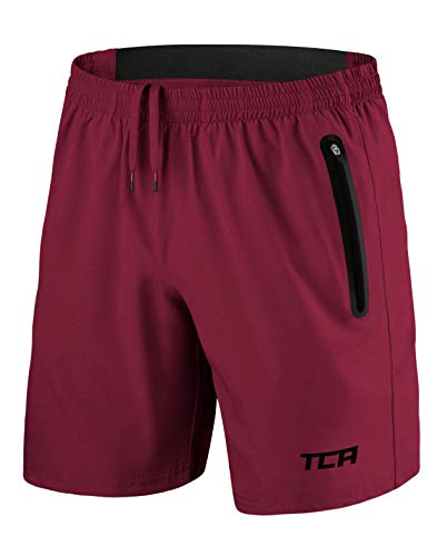 TCA Herren Elite Tech Leichte Laufhose Gymshorts Trainingsshorts und Laufshorts mit Reißverschlusstaschen - Sporthose Herren Kurz - Rot, XS von TCA
