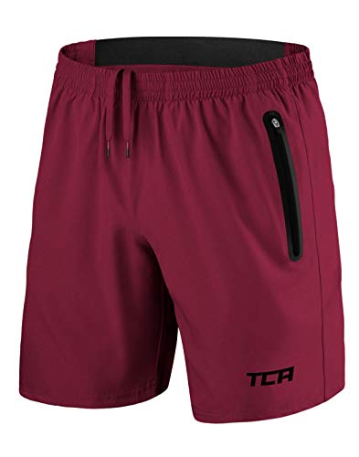 TCA Herren Elite Tech Leichte Laufhose Gymshorts Trainingsshorts und Laufshorts mit Reißverschlusstaschen - Sporthose Herren Kurz - Rot, L von TCA