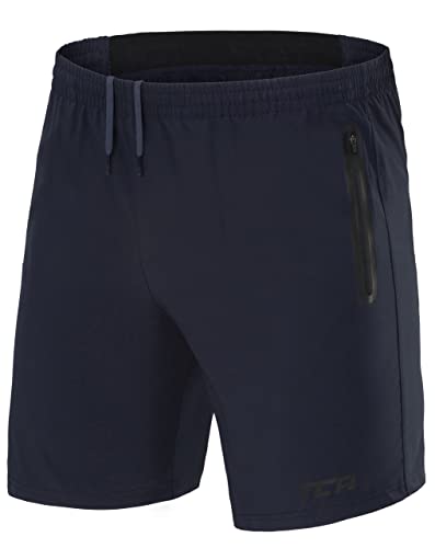 TCA Herren Elite Tech Leichte Laufhose Gymshorts Trainingsshorts und Laufshorts mit Reißverschlusstaschen - Sporthose Herren Kurz - Dunkelblau, L von TCA