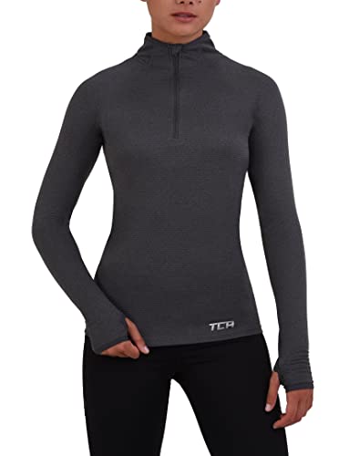 TCA Damen Sport Shirt Langarm Laufshirt 1/2 Reißverschluss Fitness Yoga Langarmshirts - Hellgrau, XS von TCA