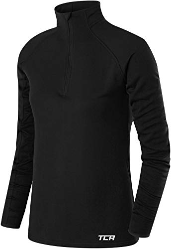 TCA Damen Sport Shirt Langarm Laufshirt 1/2 Reißverschluss Fitness Yoga Langarmshirts - Schwarz, S von TCA