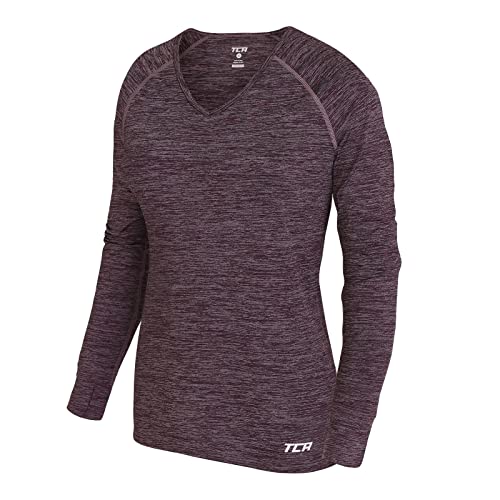 TCA Damen Elle Langarm V-Ausschnitt Laufshirt, Sportshirt und Trainingsshirt - Lila, S von TCA