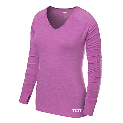 TCA Damen Elle Langarm V-Ausschnitt Laufshirt, Sportshirt und Trainingsshirt - Helles Lila, S von TCA