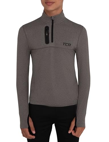 TCA Funktionsshirt Jungen Langarm - Fusion Pro Quickdry Langarmshirt atmungsaktiv - Wandershirt Laufshirt mit Reißverschluss - Outdoor Longsleeve Sport Pullover - Grau/Grau, 12-14 Jahre von TCA