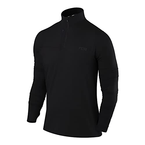 TCA Herren Fusion Pro Quickdry Langarm Lauf Shirt mit Halbem Reißverschluss - Schwarz, L von TCA