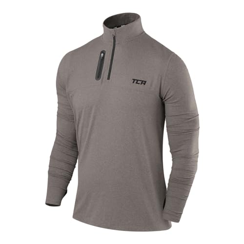 TCA Funktionsshirt Herren Langarm - Fusion Pro Quickdry Langarmshirt atmungsaktiv - Wandershirt Laufshirt mit Reißverschluss - Outdoor Longsleeve Sport Pullover - Grau/Grau, L von TCA