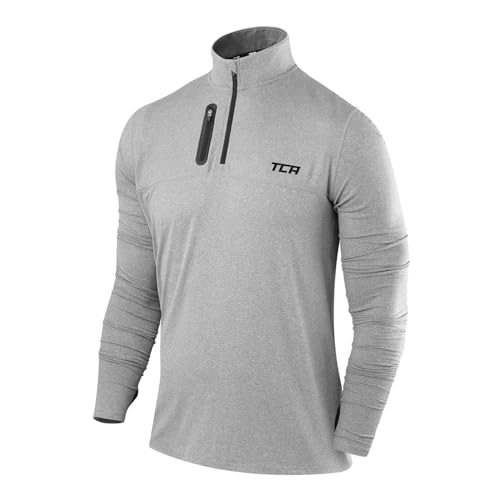 TCA Herren Fusion Pro Quickdry Langarm Lauf Shirt mit Halbem Reißverschluss - Grau/Grau, S von TCA