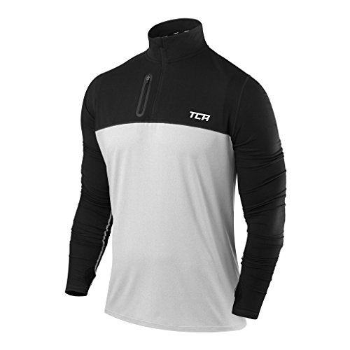 TCA Herren Fusion Pro Quickdry Langarm Lauf Shirt mit Halbem Reißverschluss - Grau/Schwarz, L von TCA