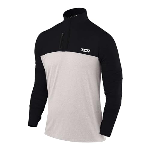 TCA Funktionsshirt Herren Langarm - Fusion Pro Quickdry Langarmshirt atmungsaktiv - Wandershirt Laufshirt mit Reißverschluss - Outdoor Longsleeve Sport Pullover - Grau/Schwarz, XXL von TCA