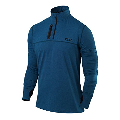 TCA Herren Fusion Pro Quickdry Langarm Lauf Shirt mit Halbem Reißverschluss - Dunkelblau/Dunkelblau, S von TCA