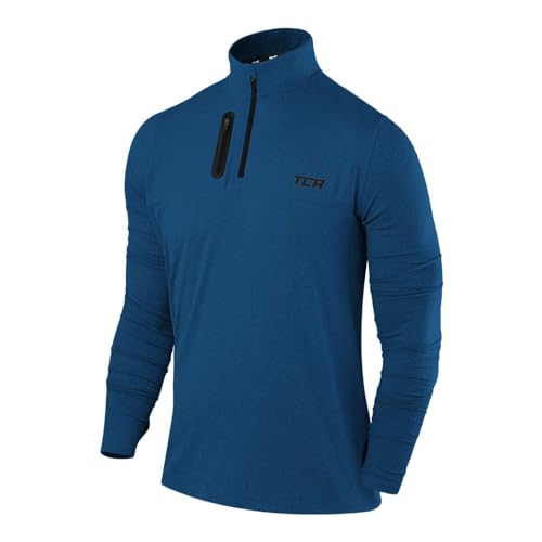 TCA Funktionsshirt Herren Langarm - Fusion Pro Quickdry Langarmshirt atmungsaktiv - Wandershirt Laufshirt mit Reißverschluss - Outdoor Longsleeve Sport Pullover - Dunkelblau/Dunkelblau, S von TCA